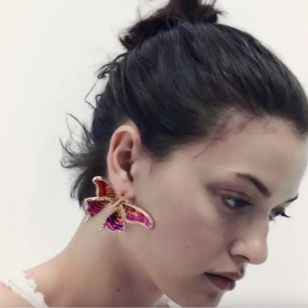 ZARA SPARKLE OMBRE BUTTERFLY EARRINGS - Picture 2 of 3